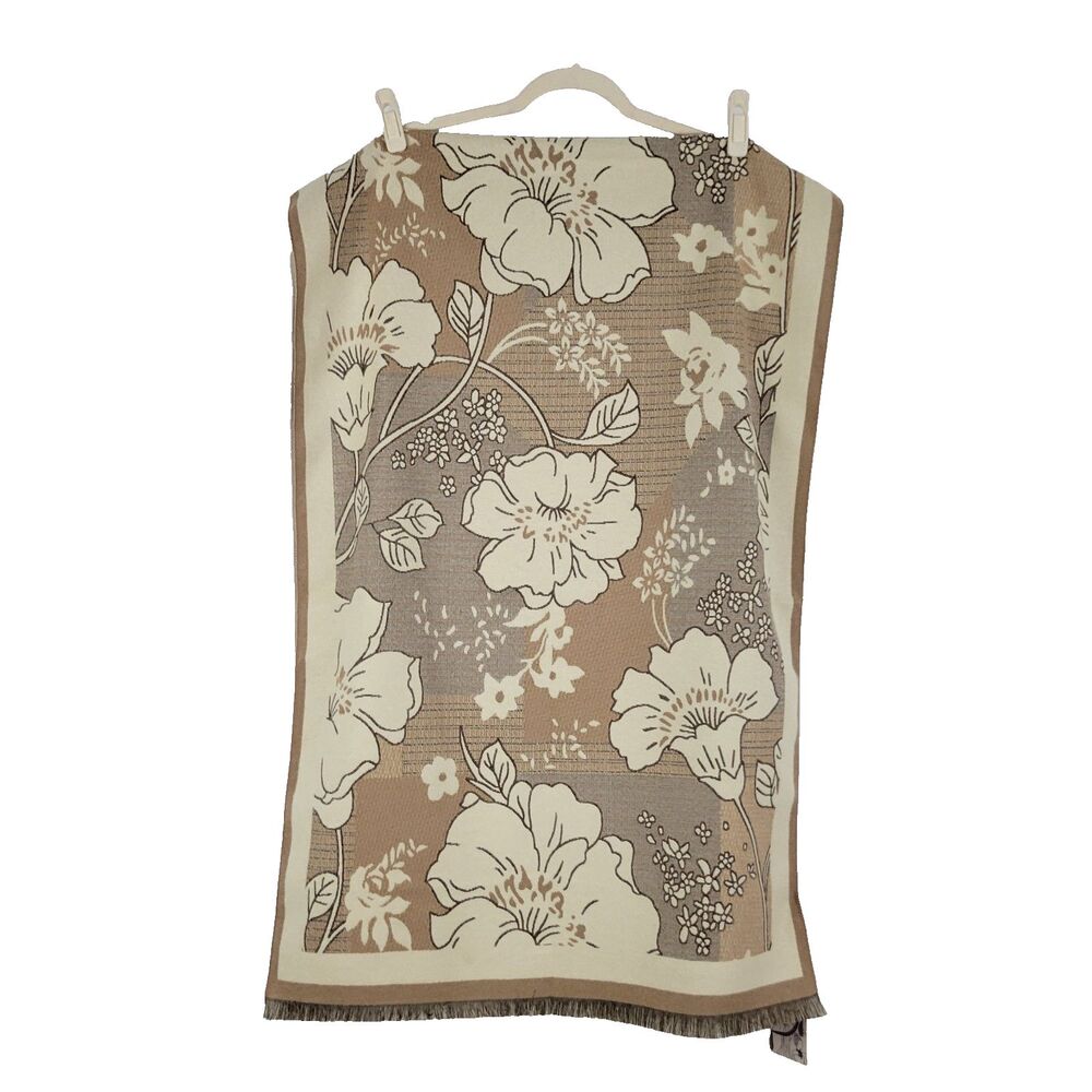 Pretty Persuasions Floral Jacquard Scarf Wrap 25 x 74 Light Brown Polyester NEW